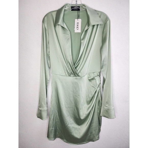 Dirty Martini Long Sleeve Pale Green Mini Dress by Cider Women's Size Large - Picture 2 of 11